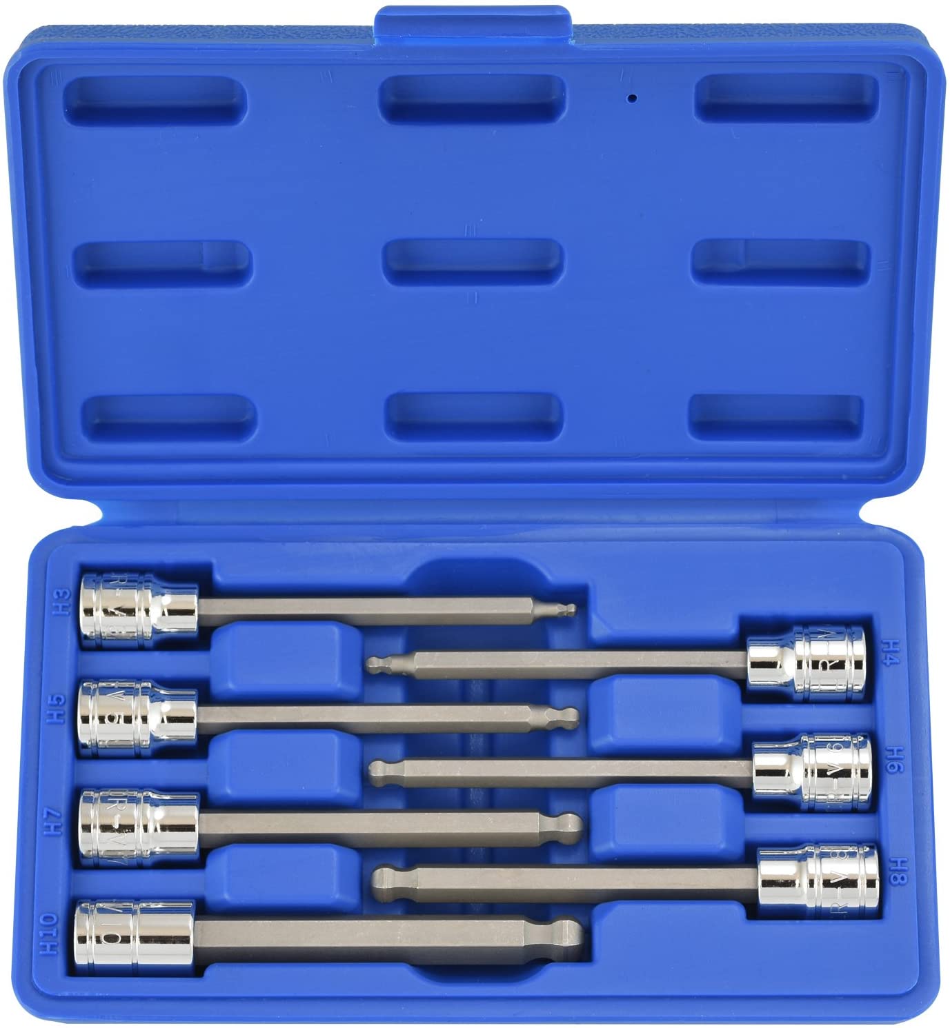 3/8"-Drive Extra-Long Ball-End Hex-Bit Socket Set, Metric Sockets 3/8" or 3 to 10 mm (7-Piece)