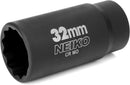 NEIKO 02523A 32mm Socket | 1/2” Drive Deep Impact Socket | Spindle & Axle Nut Socket | 12 Point |Chrome Molybdenum Cr-Mo |Deep Well Hub | Triple Square | Axle Shaft Nut Remover