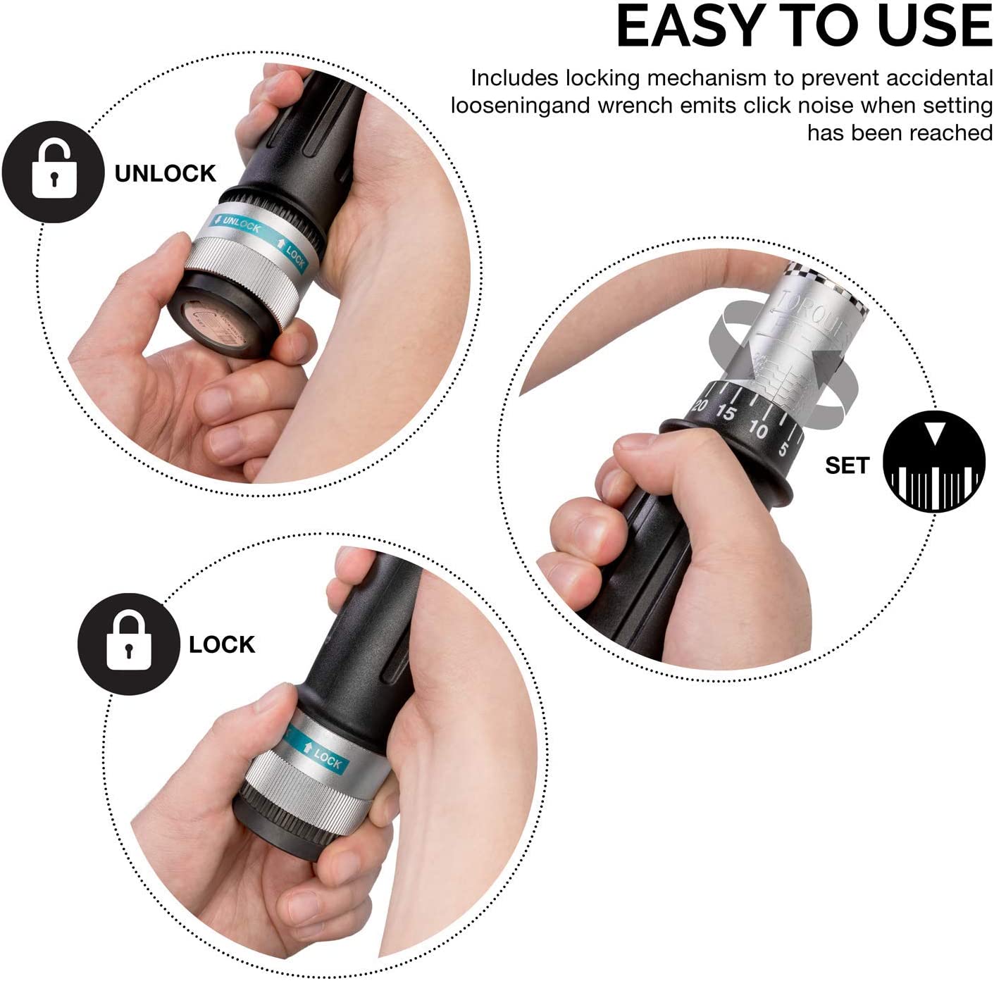 3/8" Torque Wrench, 3/8” Drive SAE, 15-80 Ft-Lb, 14” Length, Adjustable Click Torque Wrench