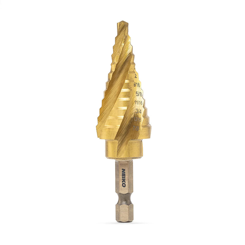 NEIKO 10180A Quick-Change Step Drill Bit with 4-Flute Spiral Grooved Design, Nitride-Coated High-Speed Steel Multitool with 12 Sizes in 1, 1 Bit