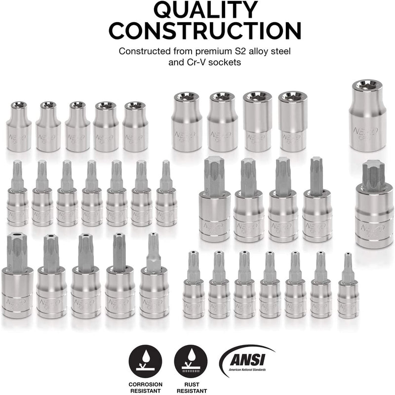 NEIKO 10070A Torx Bit and External Torx Socket Set, 35-Piece