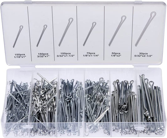 NEIKO 50454A Cotter Pin Assortment | 555 Piece | Zinc Plated Premium Quality | Steel Split Pin Fastener Clips | Straight Hairpins | Holds Pins or Castle Nuts in Place