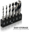 NEIKO 11401A Stubby Drill Bit Set for Wood | 6 Piece | 1/4" Quick Change Hex Shank | 4241 High Speed Steel | for Quick Change Chucks and Drives | Drill Bit Holder Included
