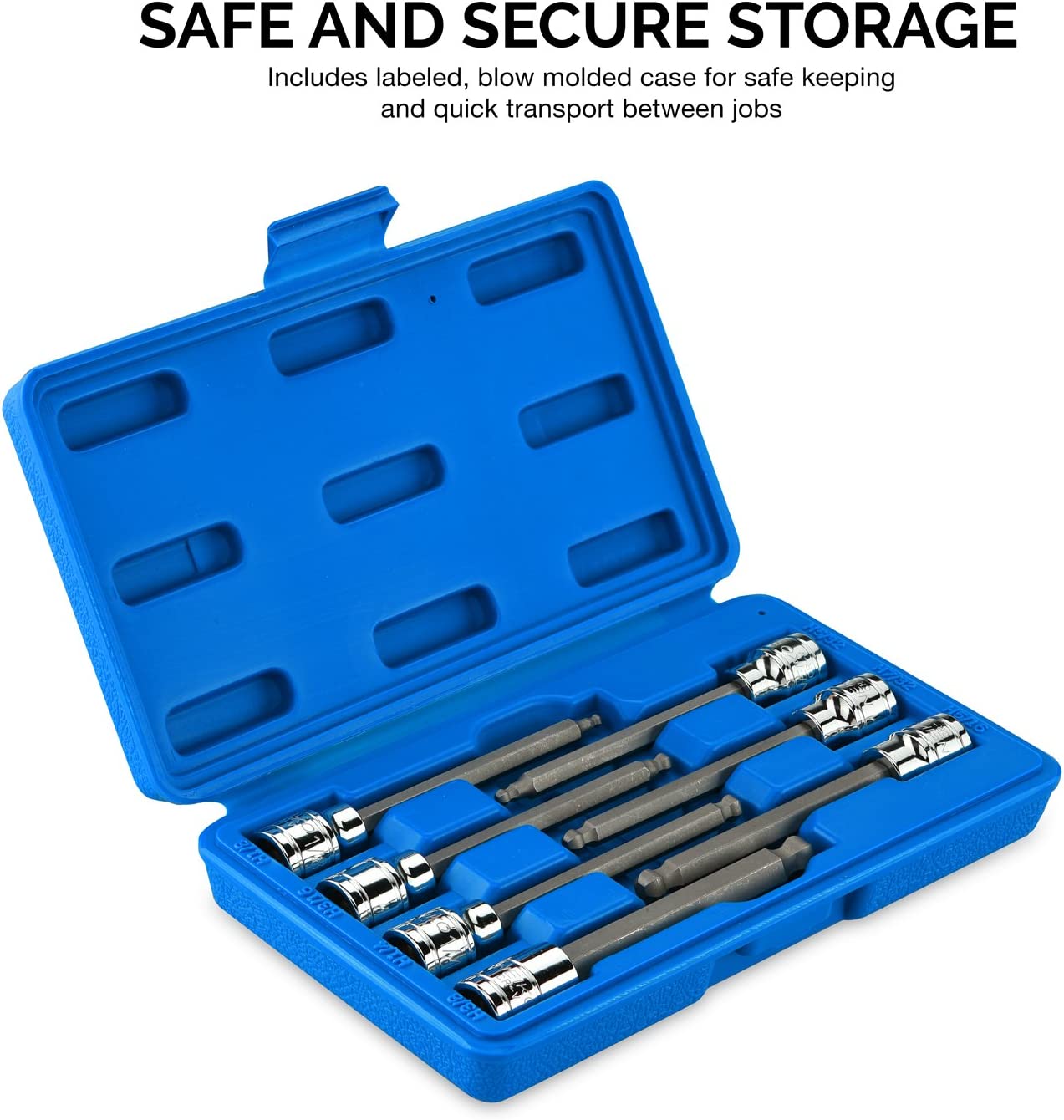 3/8"-Drive Extra-Long Ball-End Hex-Bit Socket Set, SAE Sockets 1/8" to 3/8", S2 Steel (7-Piece)