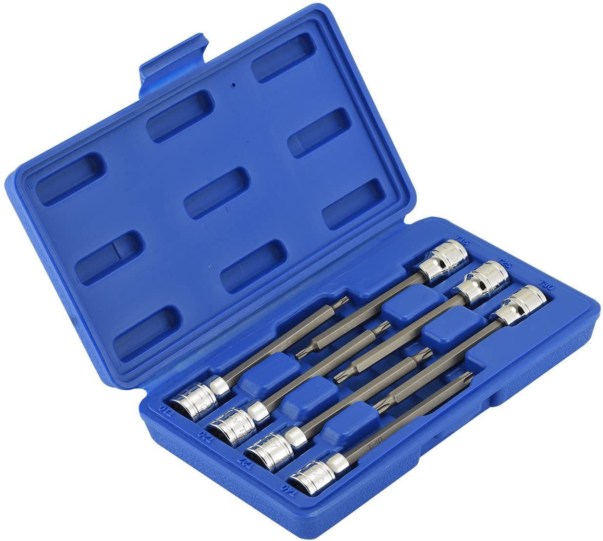 3/8" Drive Extra-Long Torx Star Bit Socket Set — T10–T40, 4-3/8" Length, S2 & CrV (7-Piece)