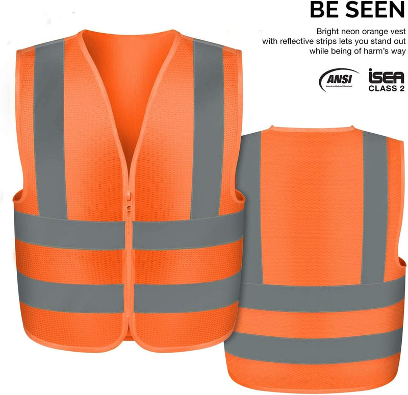 Neiko 53945A High-Visibility Safety Vest with Reflective Strips for Emergency, Construction, and Safety Use, Neon Orange, Large