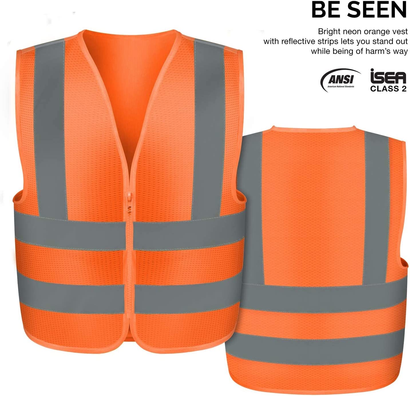 High-Visibility Safety Vest – Reflective Strips, Zipper Front