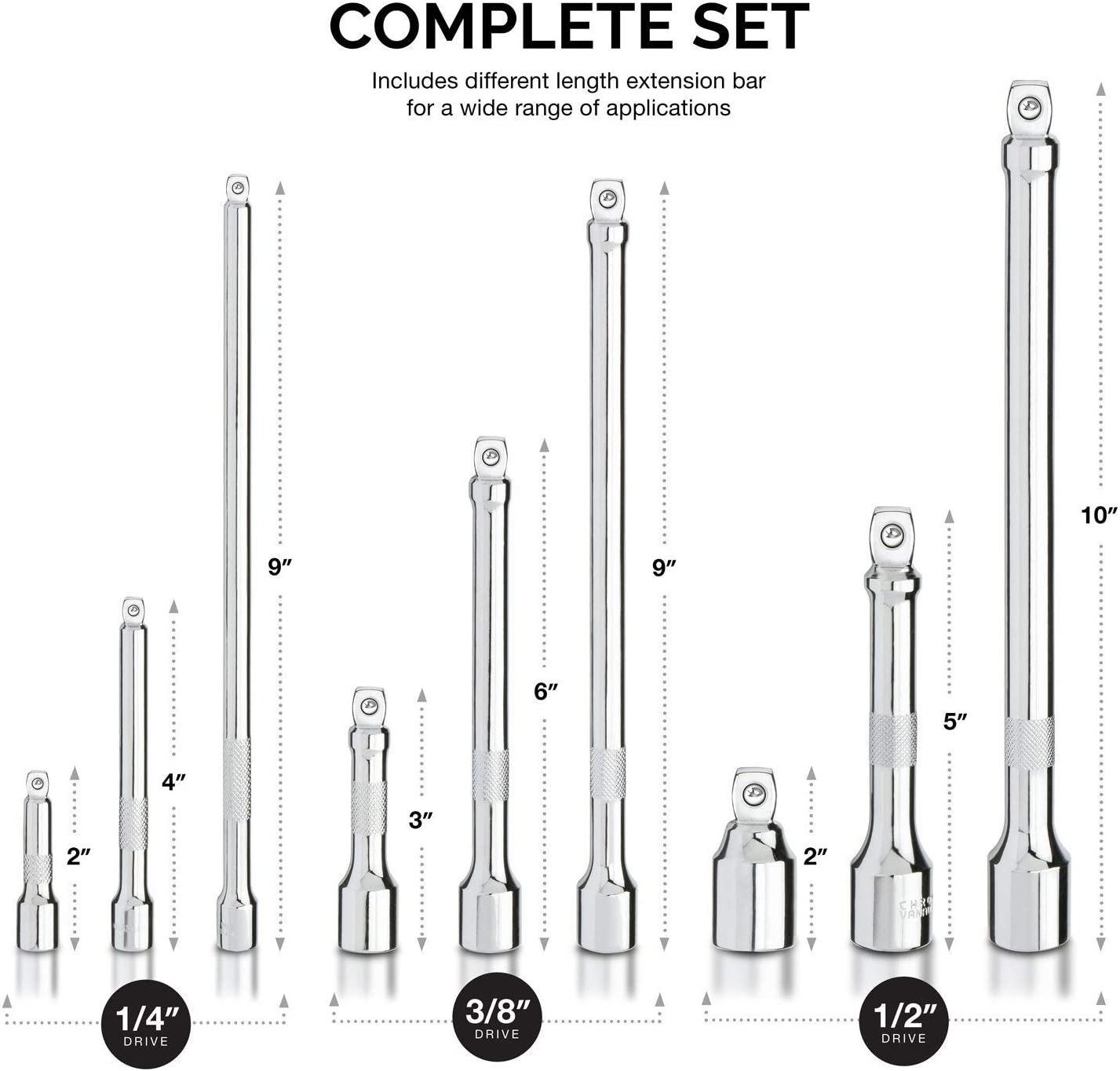 NEIKO Wobble Extension Bar Set 1/4”, 3/8”, 1/2” Drives, C – NEIKO®