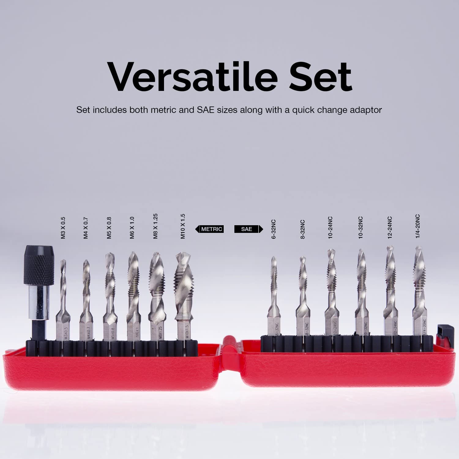 Combination Drill & Tap Bit Set — SAE, Quick-Change Adapter (13-Piece)