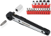 Right Angle 1/4" Dual-Drive Head Mini Ratchet Wrench Screwdriver Bit & Socket CR-V Steel (17-Piece)