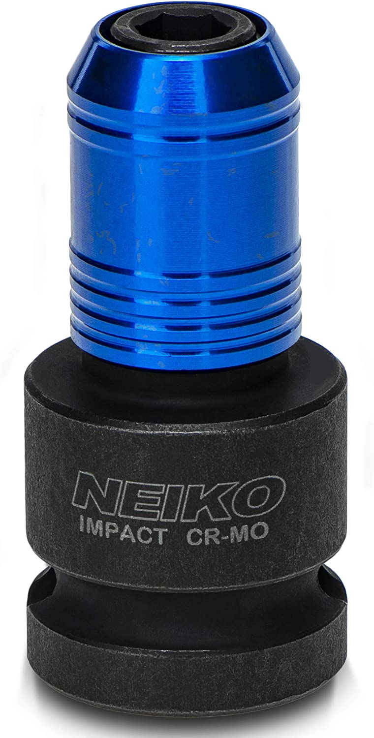 Neiko 30275A Impact Wrench Adapter for Ratchet-Wrench Drivers, 1/2-Inch-Drive Female to 1/4-Inch Hex Converter, Quick-Change Chuck, CrMo Steel