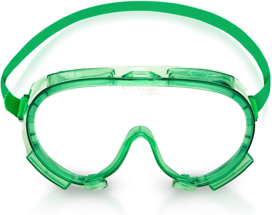 NEIKO 53829A Protective Safety Goggles | Clear Polycarbonate Lens | Impact and Chemical Splash Resistant | Construction, Lab Work, Gun Shooting | Indirect Ventilation | ANSI Z87.1, green (universal)