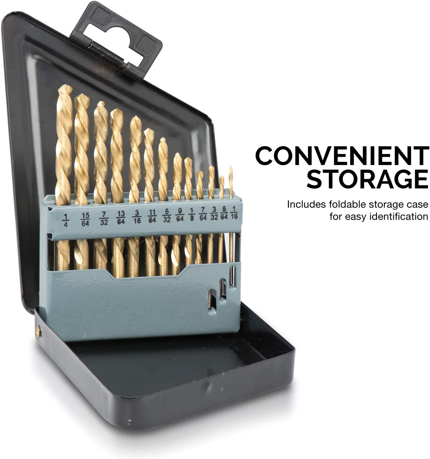 Left-Hand Drill-Bit Set, High-Speed Steel Drills with Titanium Nitride Coating (13-Piece)