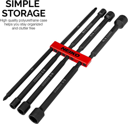 NEIKO 10067A Magnetic Impact Nut Driver and Power Bit Tool Set | 8 Pieces, SAE | 6 Inches | Shank Nut Driver Bits Setters | Magnetic Tip Sockets | 1/4 Inch Hex Shank