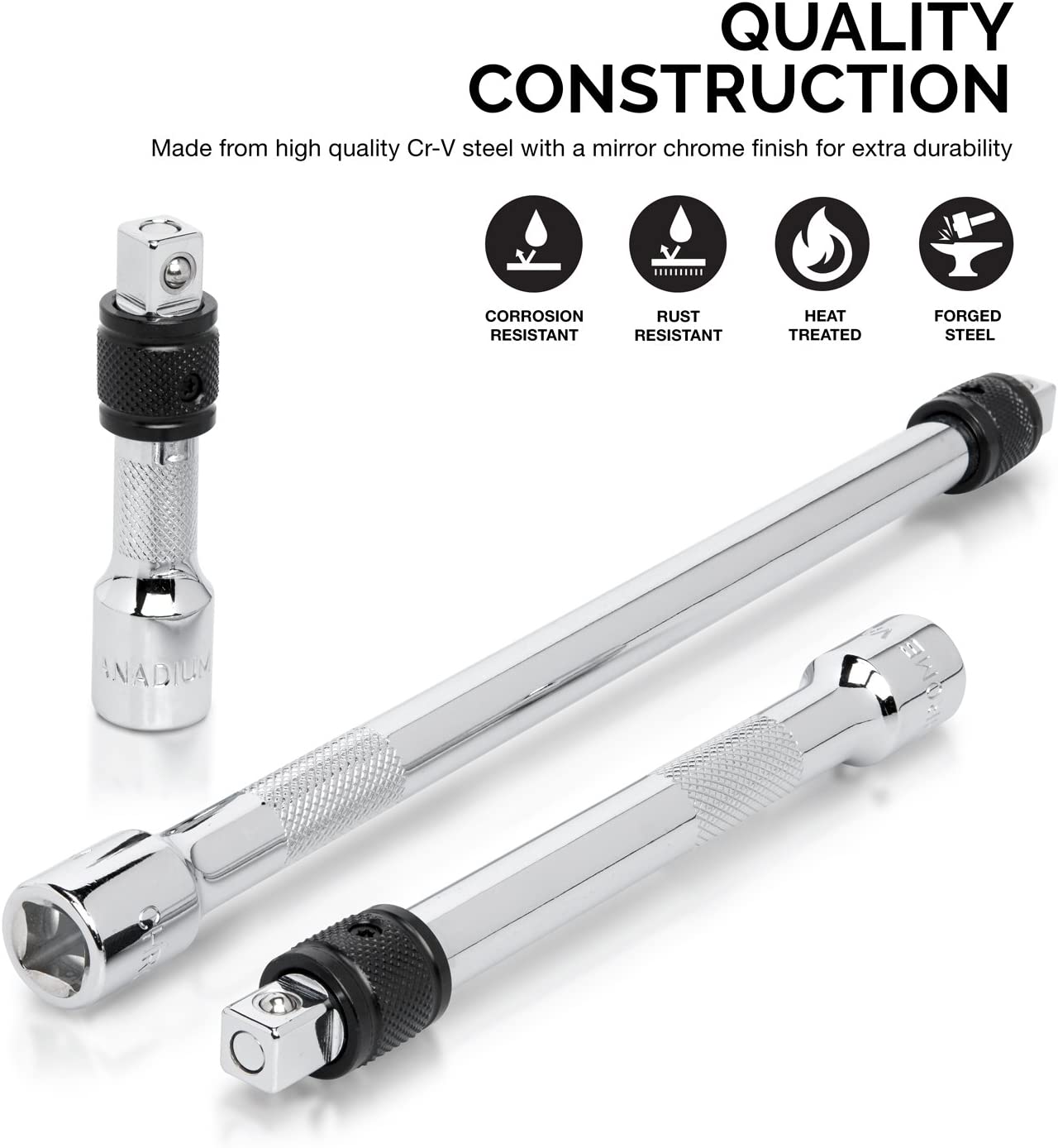 NEIKO 00295A 3/8" Drive Locking Extension Bar Set, 3 Piece, 3", 6", 10", Remove Sockets and Sparkplugs, Cr-V, Silver