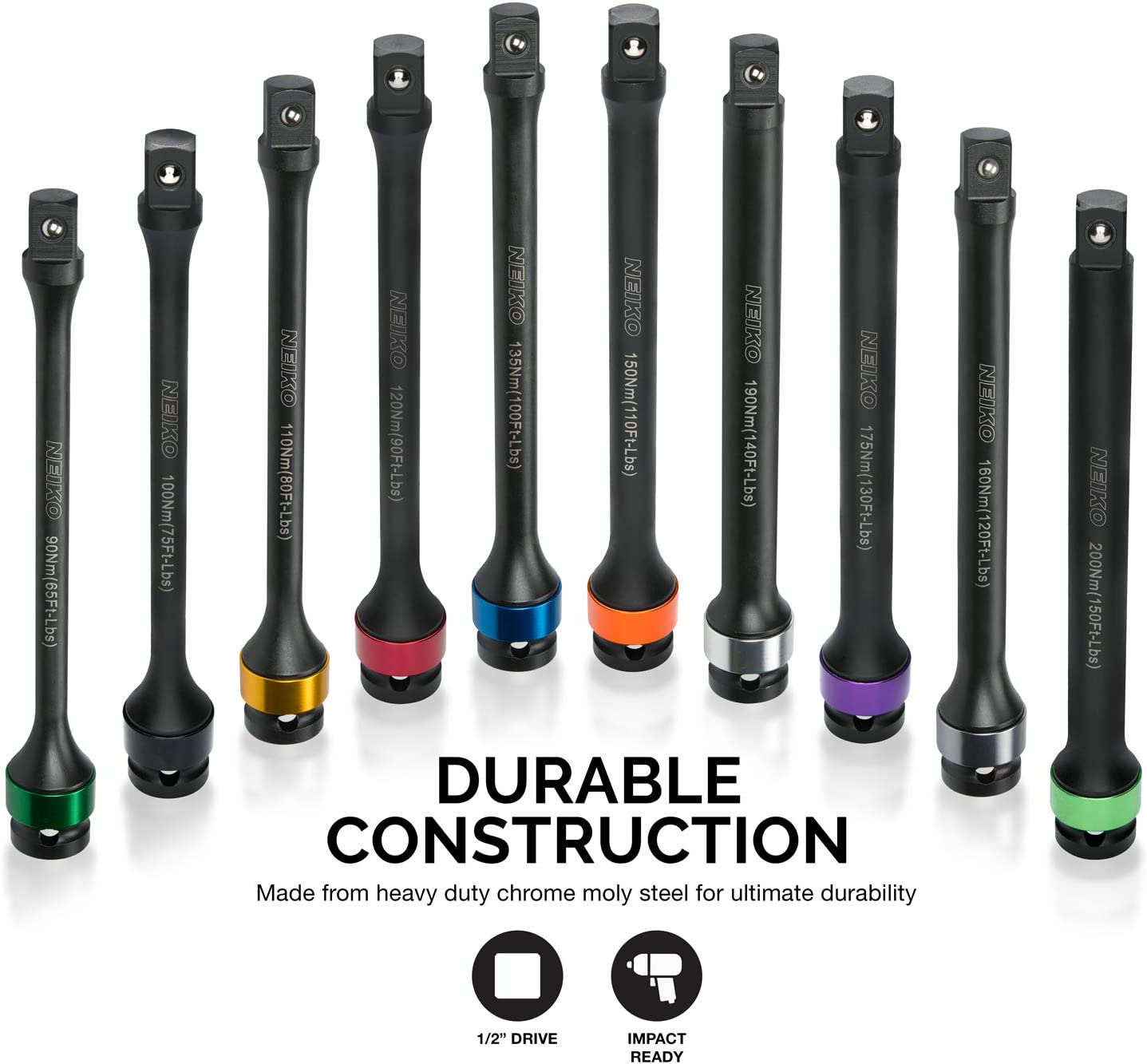 Torque Limiting Extension Bar 1/2" Drive, 8" Length, 65 to 150 Ft-Lbs (90 to 200 Nm) (10-Piece)