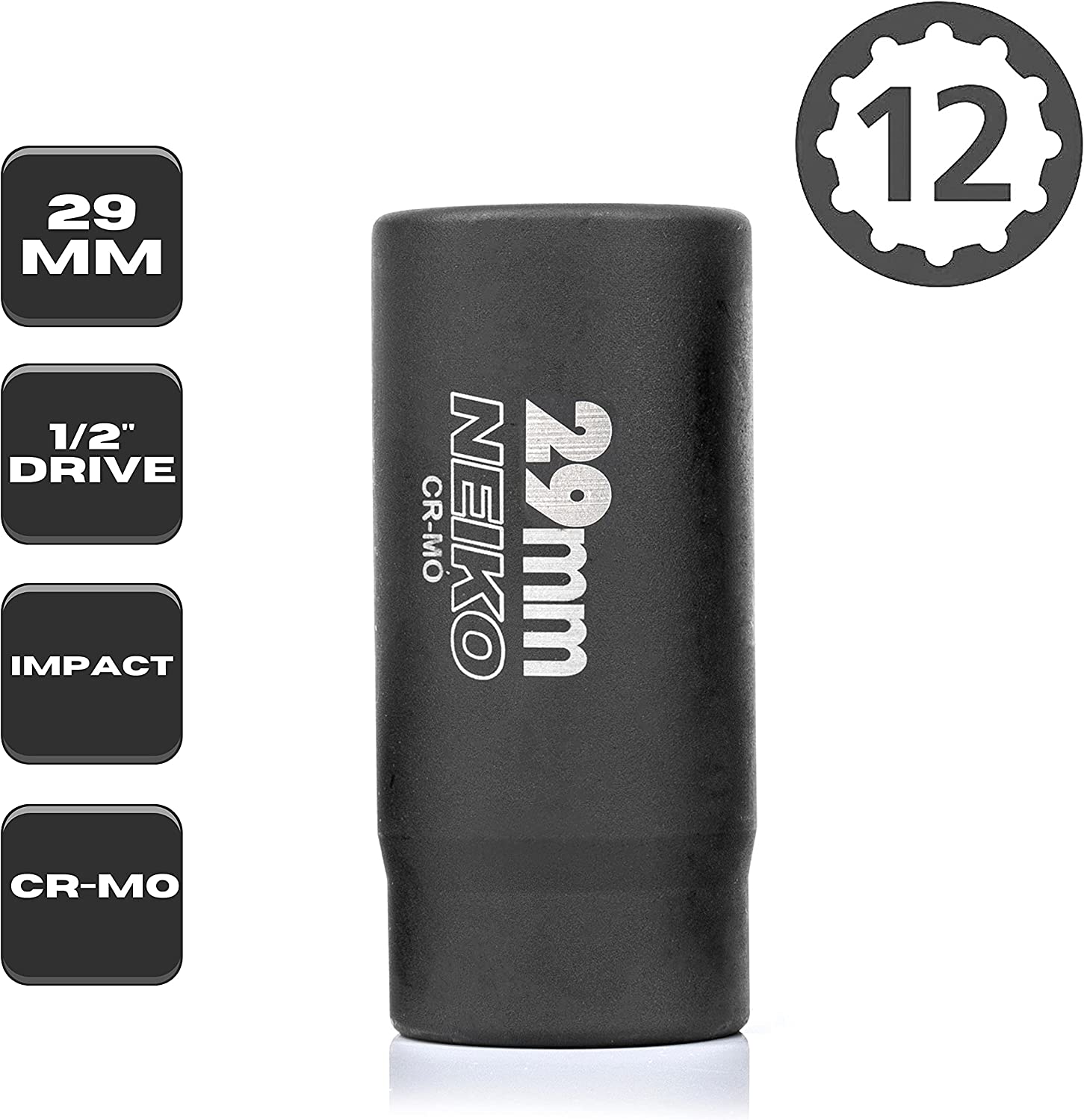 29mm Socket, 1/2” Drive Deep Impact Socket, Spindle & Axle Nut Socket, 12 Point