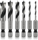 NEIKO 11401A Stubby Drill Bit Set for Wood | 6 Piece | 1/4" Quick Change Hex Shank | 4241 High Speed Steel | for Quick Change Chucks and Drives | Drill Bit Holder Included