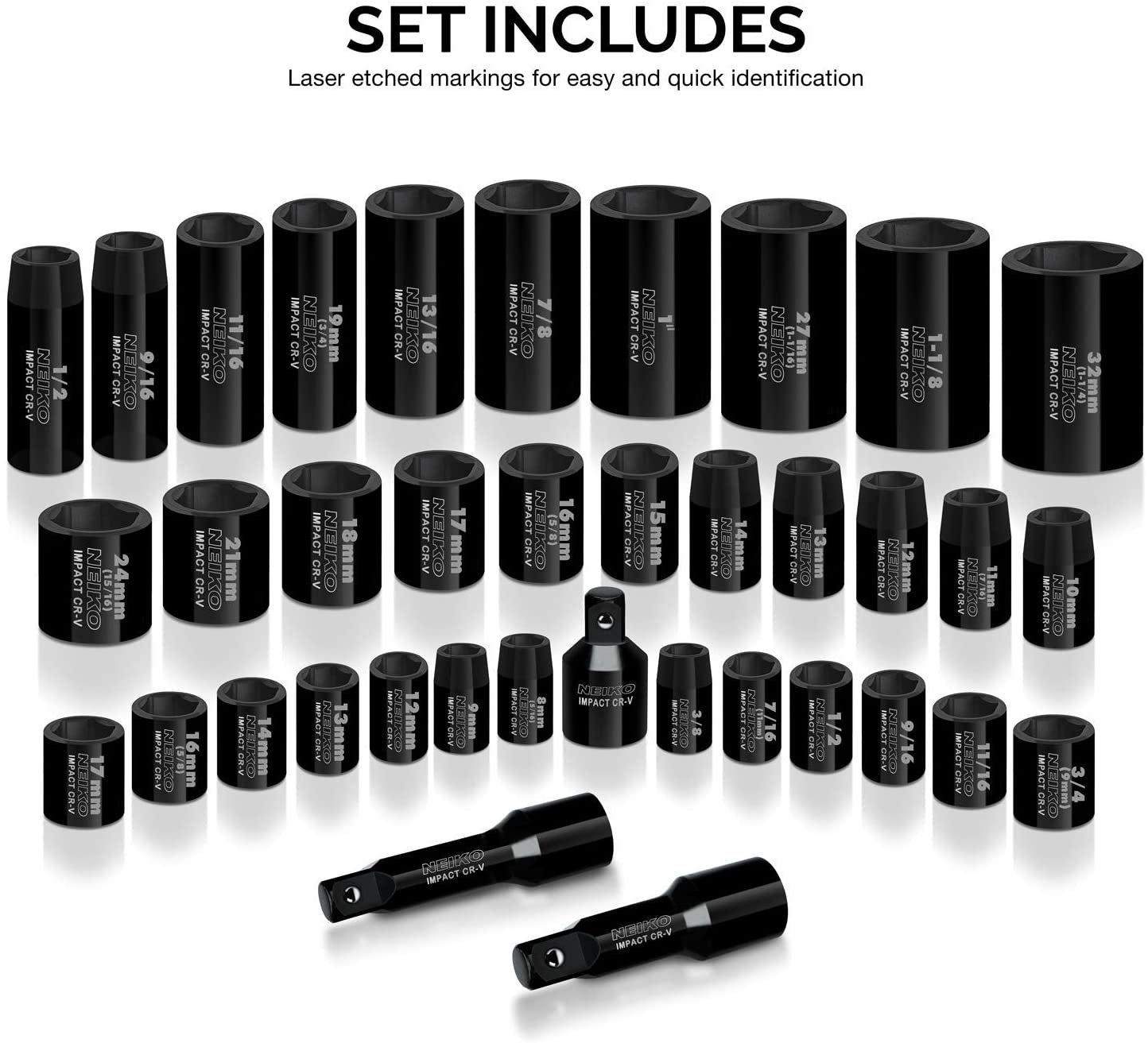 3/8" & 1/2" Drive Master Impact Socket Set SAE & Metric, Deep & Shallow Kit, Cr-V Steel (38-Piece)