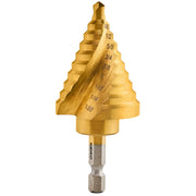 Quick Change Spiral Grooved Step Drill Bit, 10 Step Drill Bit Sizes In One - 1/4" to 1-3/8"
