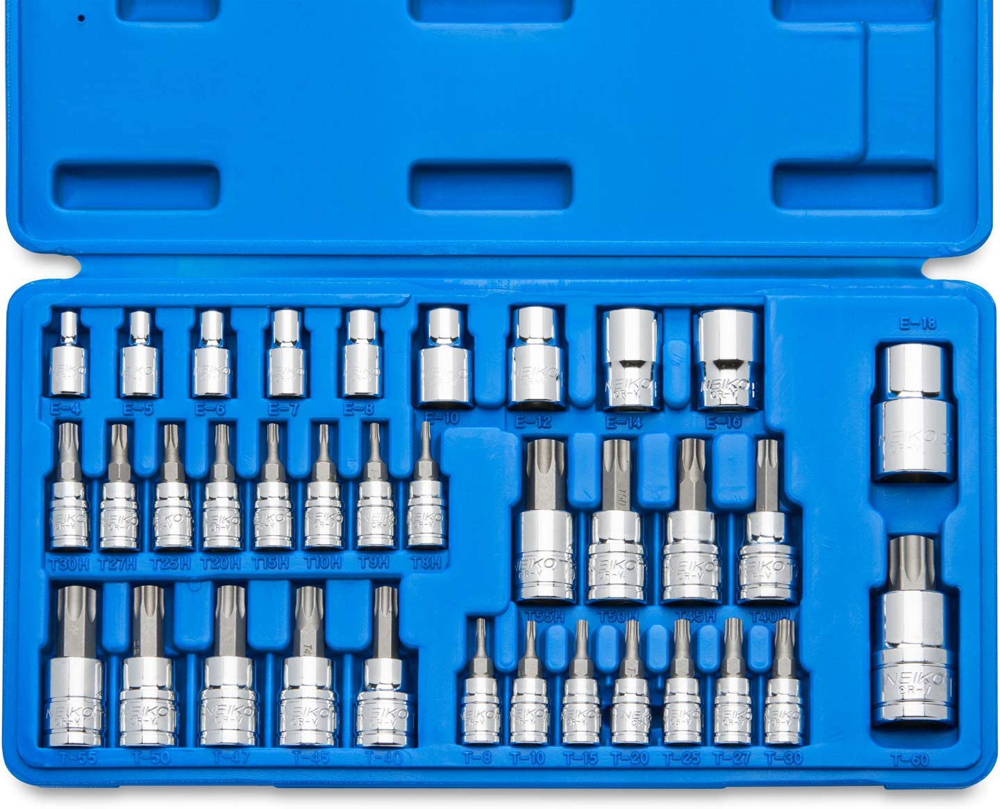 Torx Bit Socket & E-Torx Star Socket Set S2 & Cr-V Steel, 1/4”, 3/8” & 1/2" Drive (35-Piece)