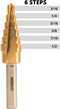 NEIKO 10183A Titanium Step Drill Bit, High-Speed Alloy-Steel Bit, Hole Expander for Wood and Metal, 6 Step Sizes from 3/16 Inch to 1/2 Inch