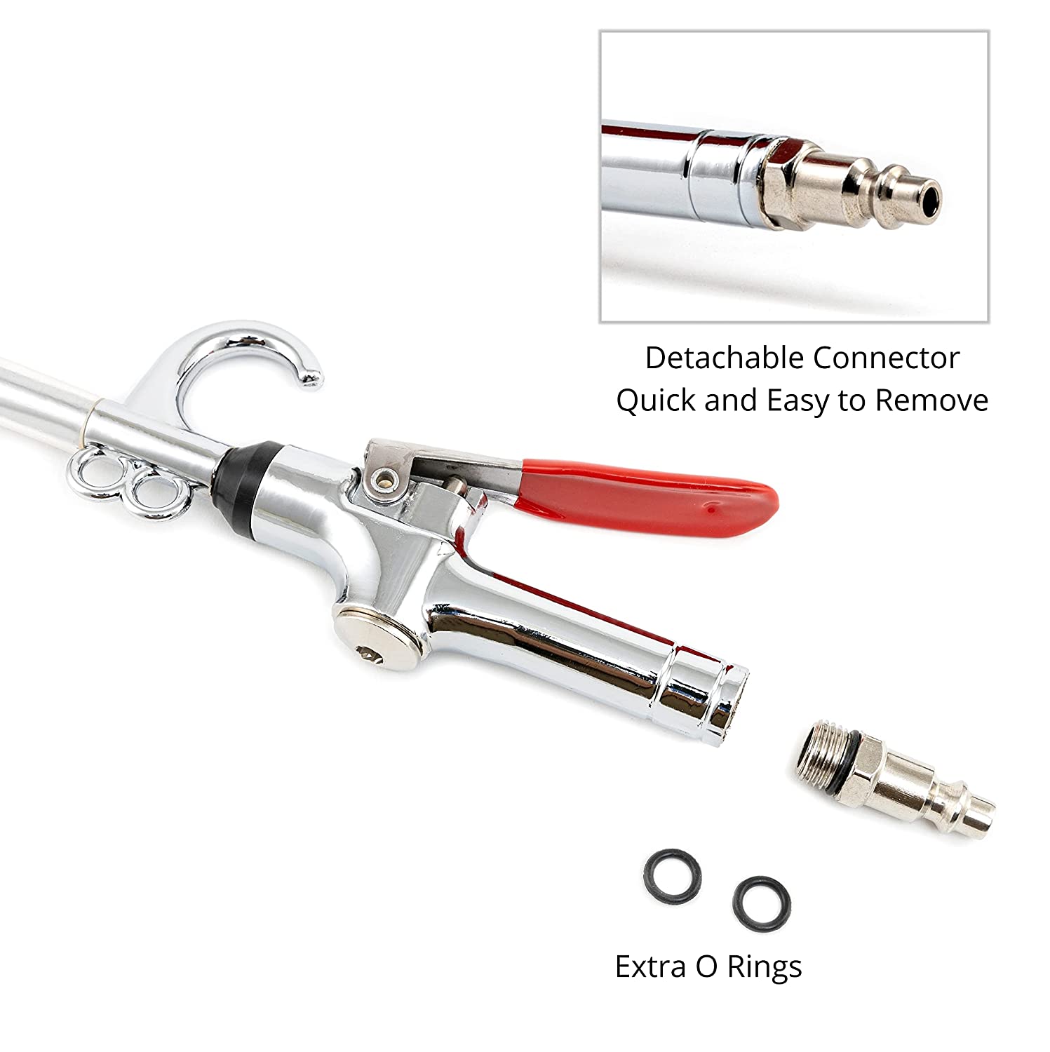 High-Flow Extensible Air Blow Gun — 17"–26", 360° Swivel Hook