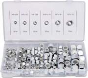 SAE Nylon Lock Nut Assortment — A3 Steel, 6 Sizes (150-Piece)