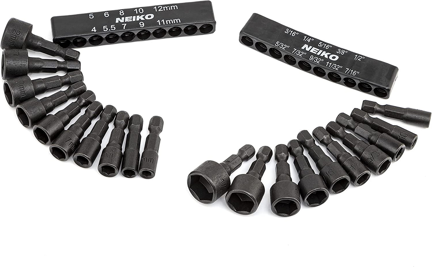 NEIKO 10068A Nut Driver Set, For Impact Drill and Driver, 20 Piece, 1/4” Hex Small Nut Driver Bit Set, Metric and Standard, 4-12 mm & 5/32”-1/2”, CR-V Steel, Nutsetter Driver Bits