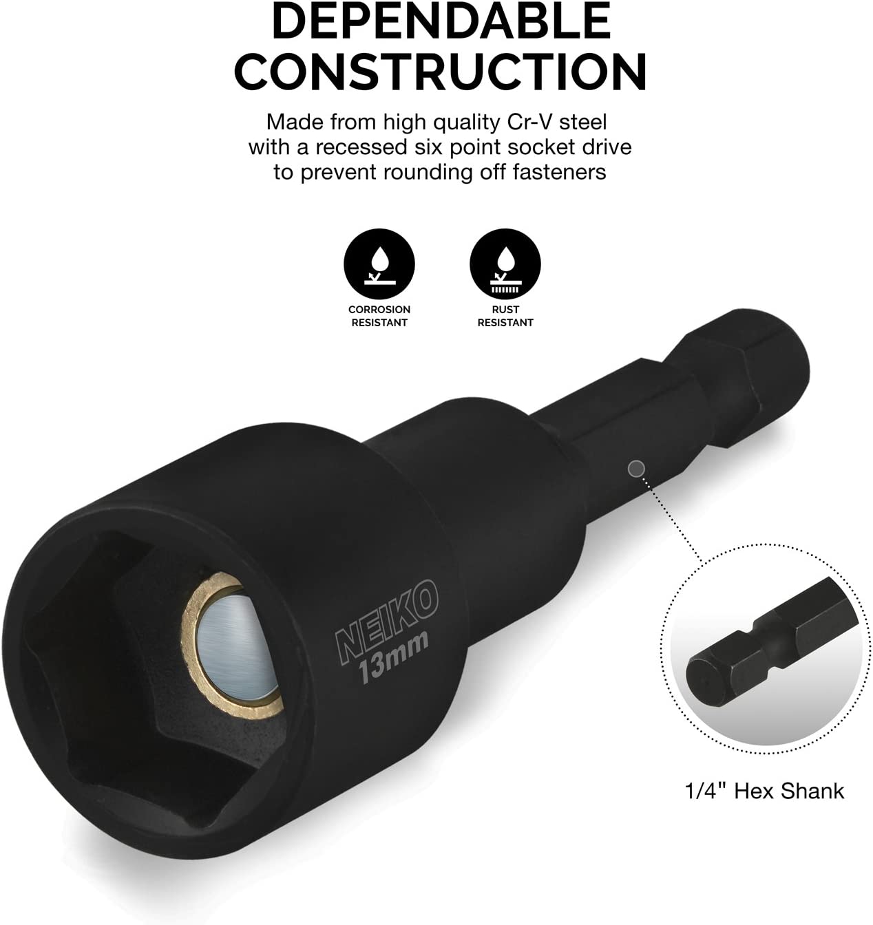 Impact Ready Magnetic Nut Driver MM, 8 to 14 mm, 2-9/16” Length, Cr-V, metric ,Master Kit (6-Piece)
