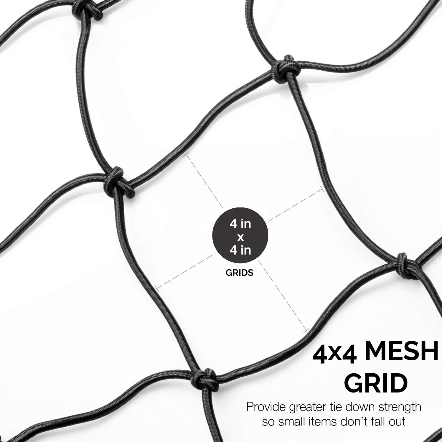 4'x6' Super Duty Small Cargo Net¸ Bungee Cargo Net Detachable hooks, 4 Carabiners (16-Piece)