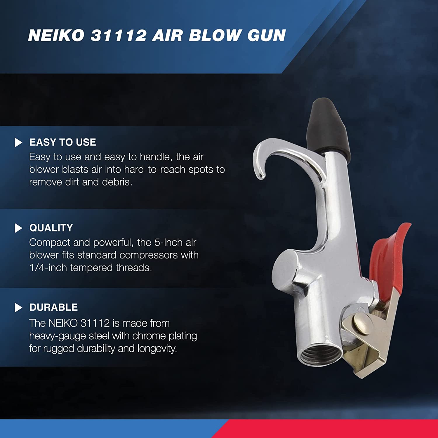 Air Blow Gun Nozzle Set — 5 Interchangeable Tips, 1/4" NPT (6-Piece)