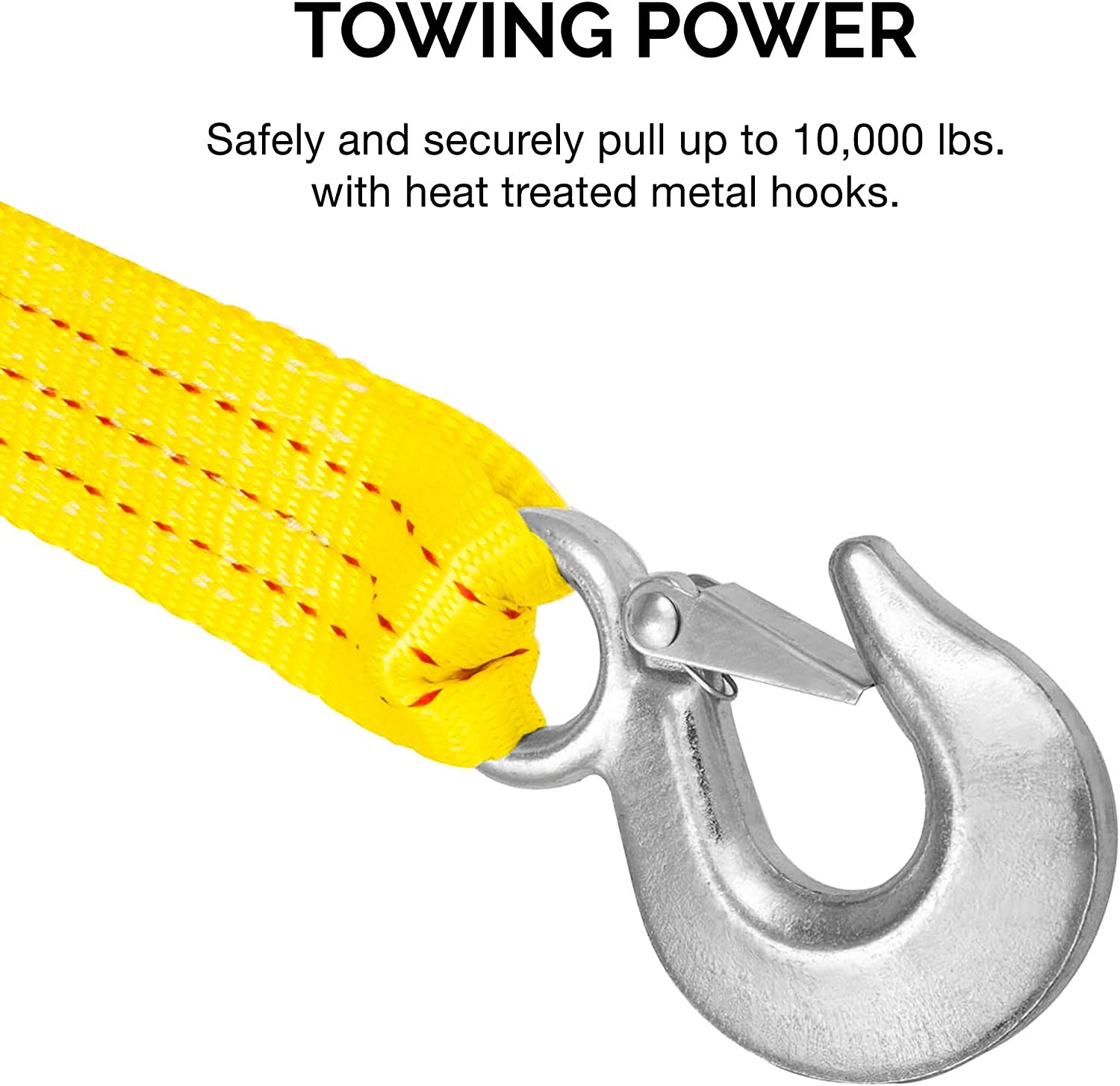 Heavy Duty Tow Strap with Hooks, 2” x 30’, 10,000 LB Capacity, Tow Rope for Vehicles, Cars
