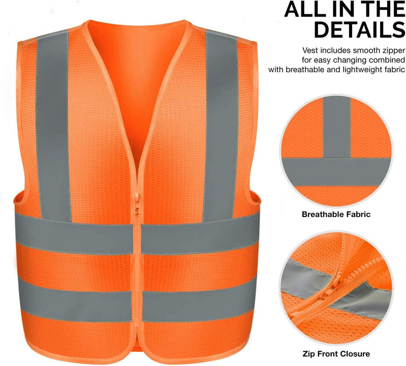 NEIKO 53947A Mesh High Visibility Safety Vest | XX-Large | 2" Reflective Strips and Zipper | Neon Orange Color