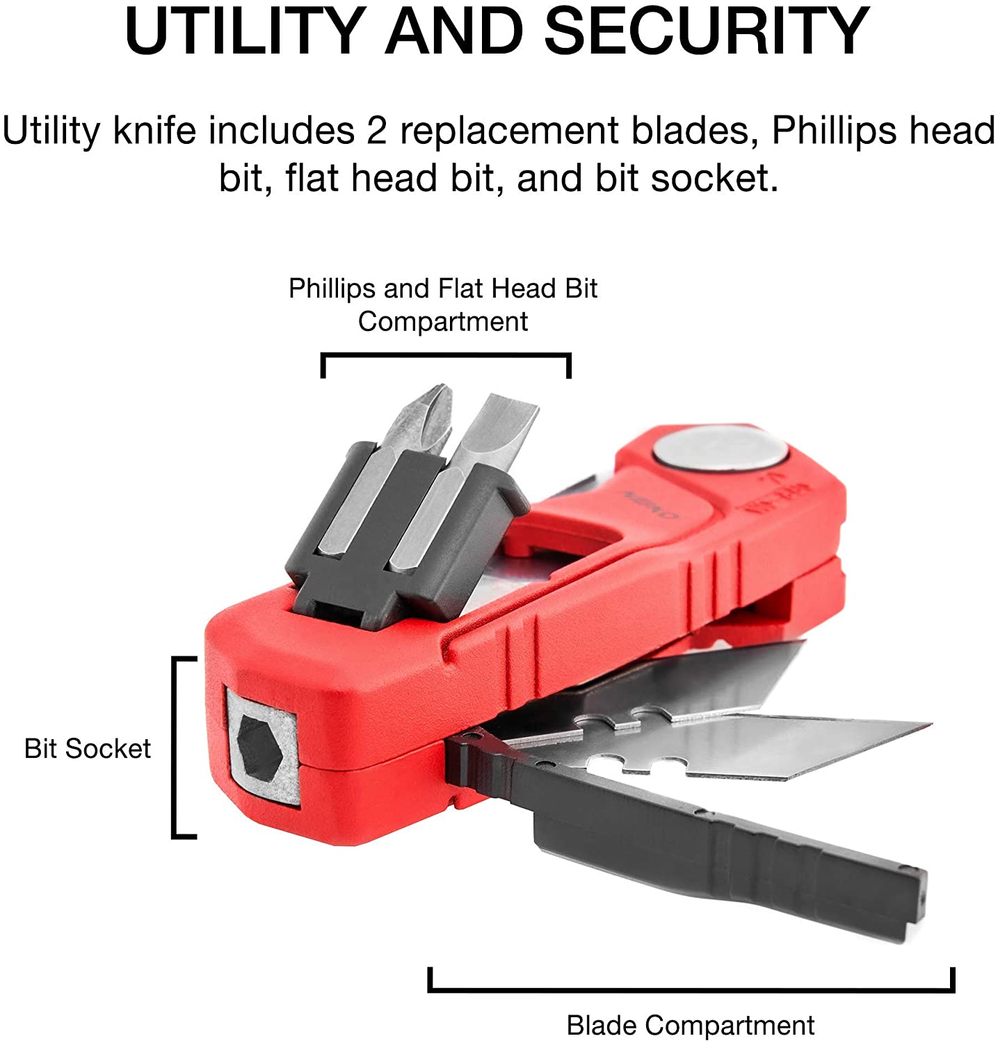 4-in-1 Folding Utility Knife — Box Cutter, Wire Stripper, Bit Driver
