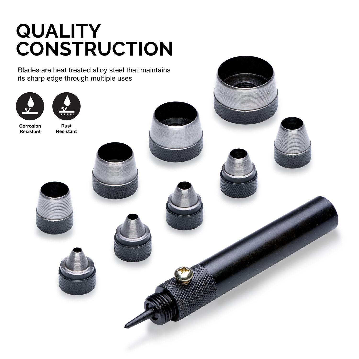 NEIKO 02614A Interchangeable Large Hollow Hole Punch Tool Set, 10 Piece, Gasket Maker, Heavy Duty Gasket Punch Set, Includes Hole Puncher Tool Carrying Case, Leather Punch Set