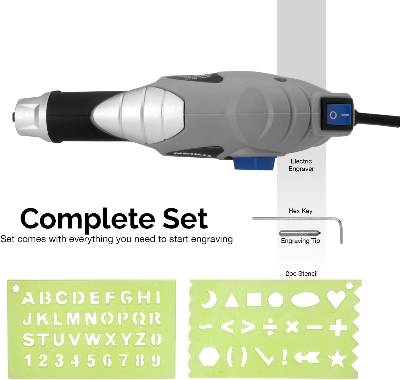 Handheld Electric Engraver — 120V, Tungsten Carbide Tip, 5 Depth Settings