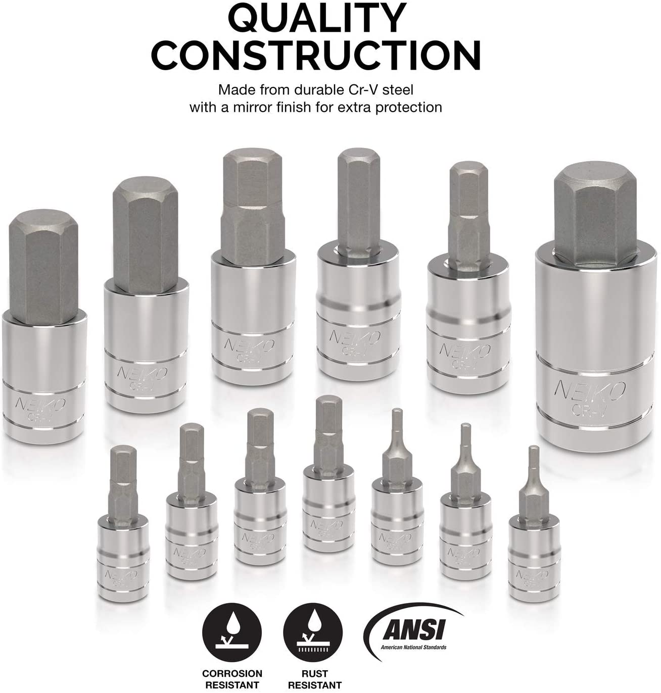 NEIKO Metric Hex Bit Socket Set S2 & Cr-V Steel, 1/4
