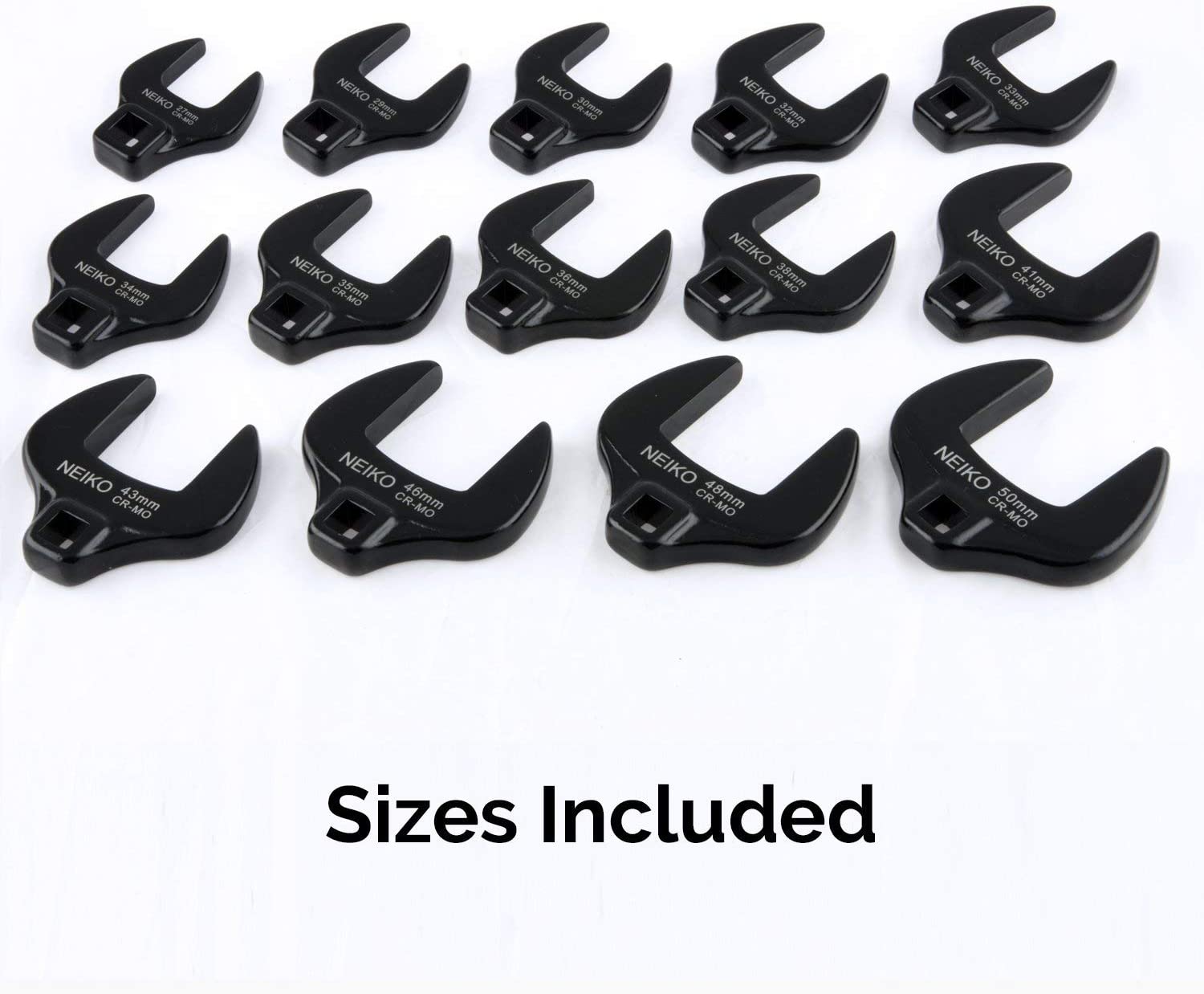 ½” Drive Jumbo Crowfoot Wrench Set Metric, 27 to 50 mm, Cr-Mo Steel (14-Piece)