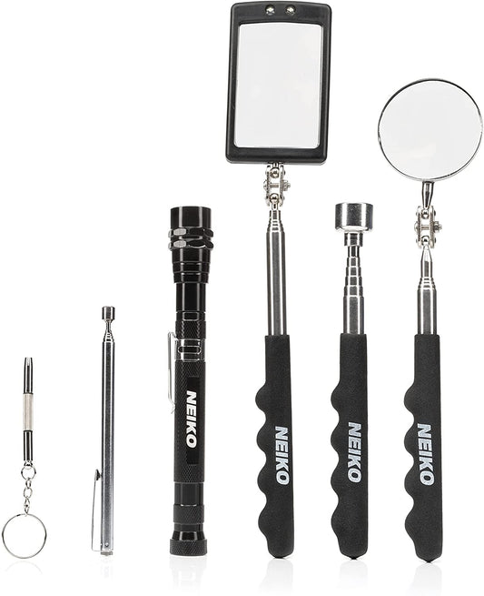 NEIKO 20736A (6) Piece Set, Magnetic Tool & Telescoping Mirror Set, Adjustable Telescoping Magnetic Pickup Tool, Flashlight 15lb Retriever Tool, 360 Swivel, Magnet Mirror, Magnetic Tools for Mechanic