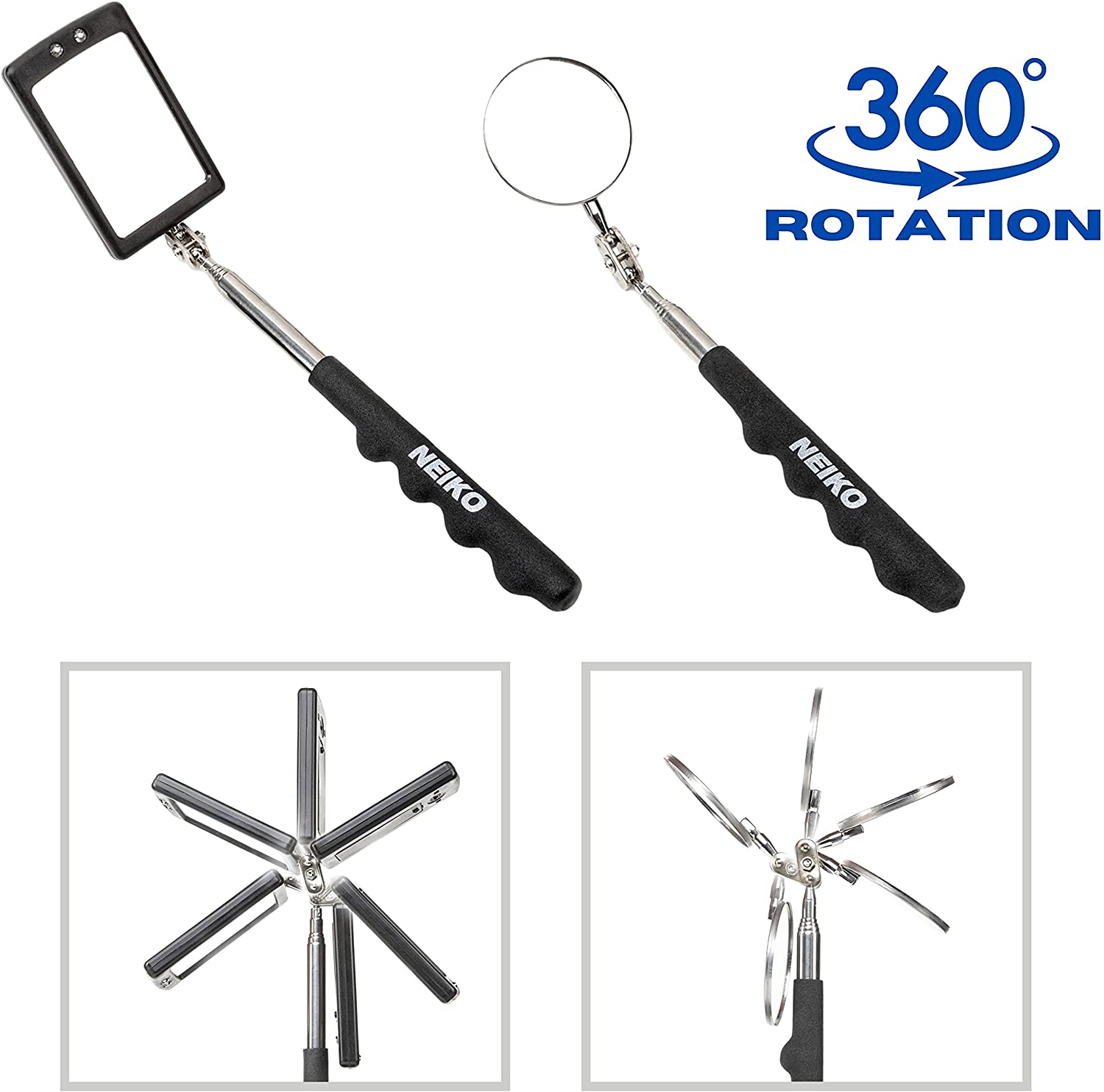 Magnetic Pickup Tool & Telescoping Mirror Set — LED Flashlight, 6 Tools (6-Piece)