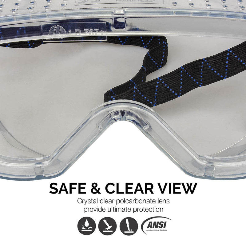 NEIKO 53874A Clear Protective Lab Safety Goggles Chemistry, Scientific, Construction Goggles, Contractor Work, Woodworking, Anti-Fog and Splash, Includes Indirect Vent and for Men and Women