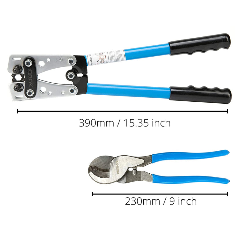 NEIKO 02039A Crimping Plier and Cable Cutter Set | Battery Cable Crimper Tool | 8 - 0 AWG | 6mm - 50mm | Electrician Wire Lug Crimp Plier | Battery Terminals | Copper Lugs | Heavy Duty Crimper