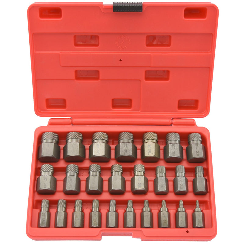 NEIKO 04204A Hex Head Multi-Spline Screw and Bolt Extractor Set | 25 Piece Easy Out Screw Extraction | Broken Bolt remover | 1/8” to 7/8” in 1/32” Increment | Cr-Mo | Stripped Fastener Tool