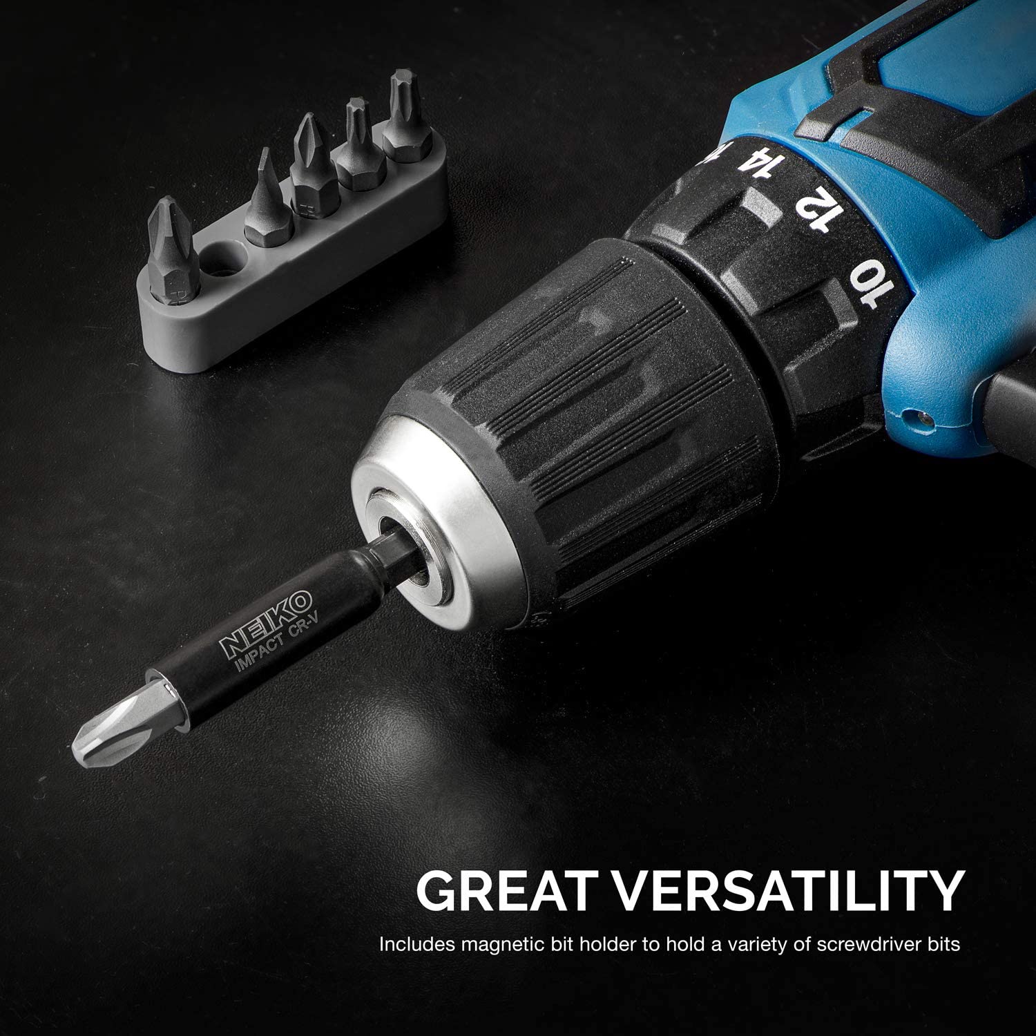 Impact Socket Adapter & Magnetic Bit Holder Set 1/4" Hex Shank with 1/4, 3/8, 1/2" Drives (4-Piece)