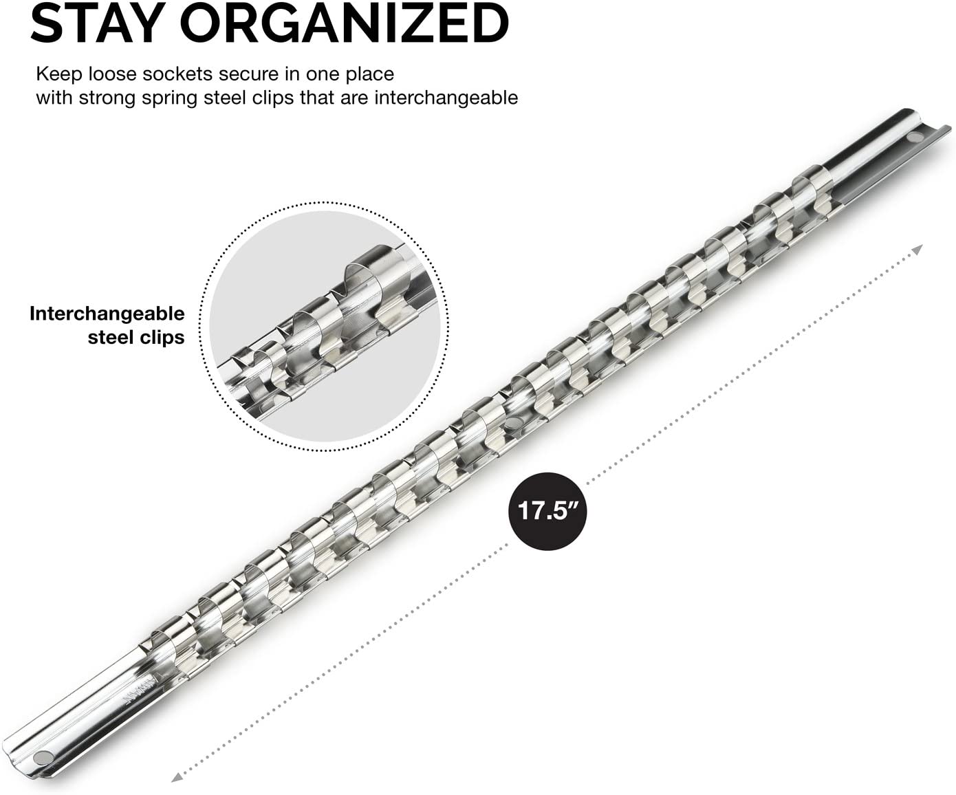 Socket Holder Rail Organizer Set, 1/4, 3/8 & 1/2" Drive (3-Piece)