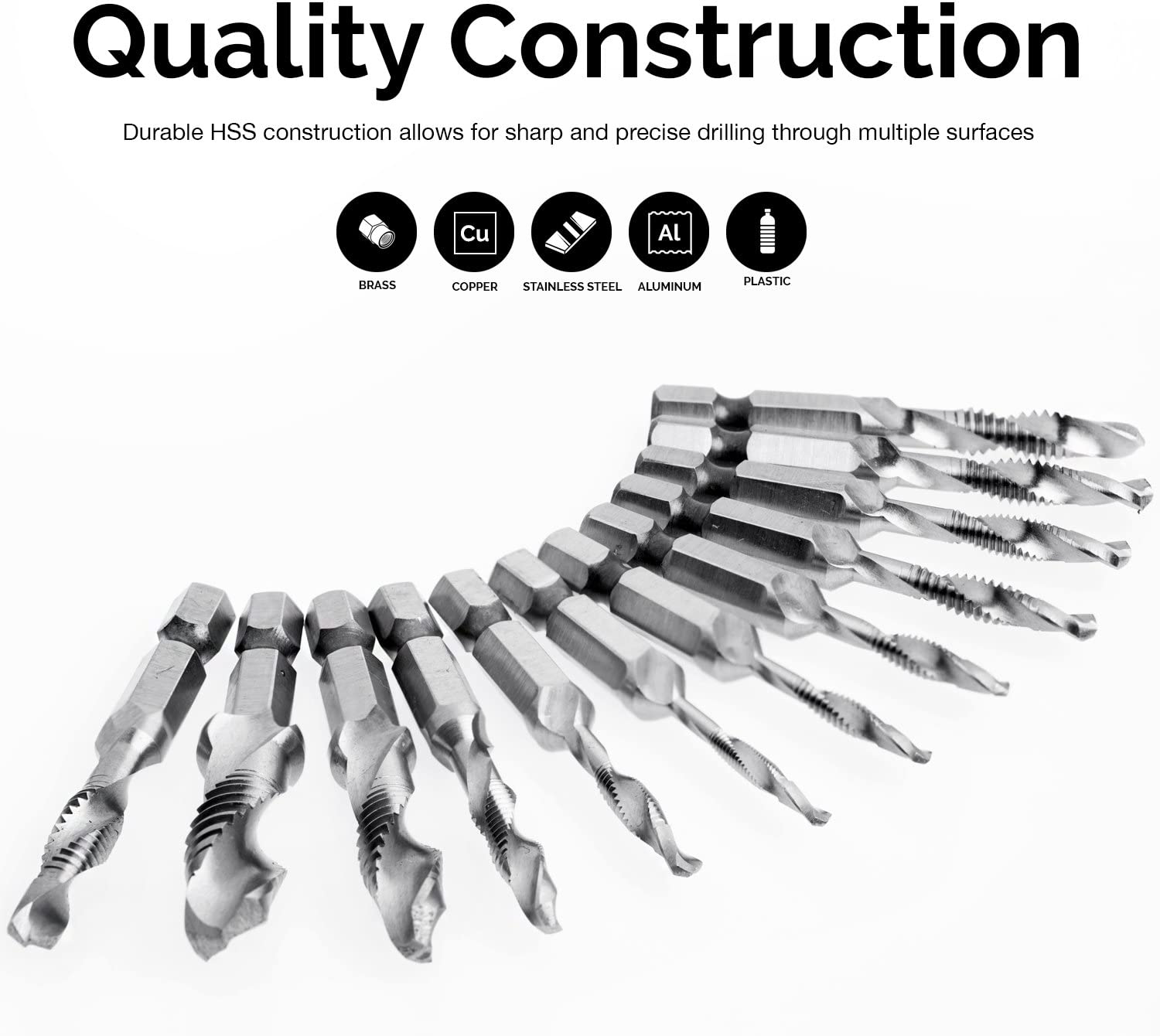 Combination Drill & Tap Bit Set — SAE, Quick-Change Adapter (13-Piece)