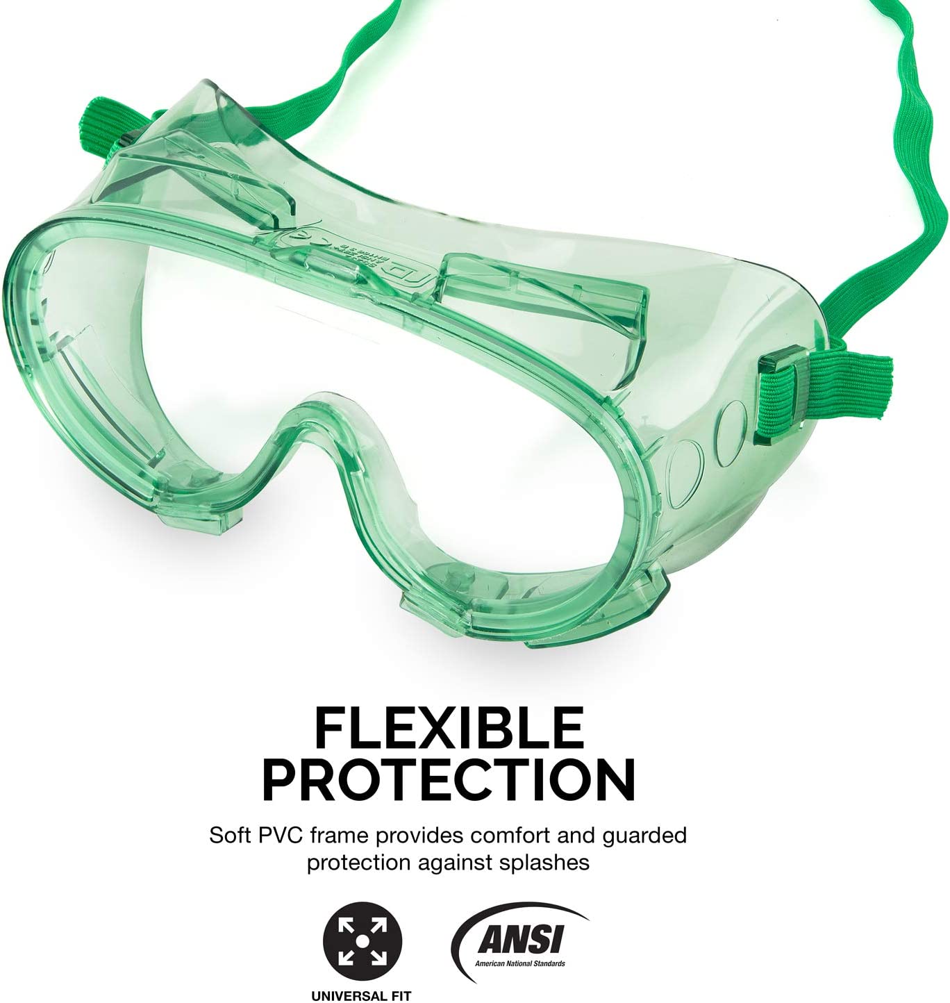 Protective Safety Goggles, Clear Polycarbonate Lens, Impact & Chemical Splash Resistant (universal)