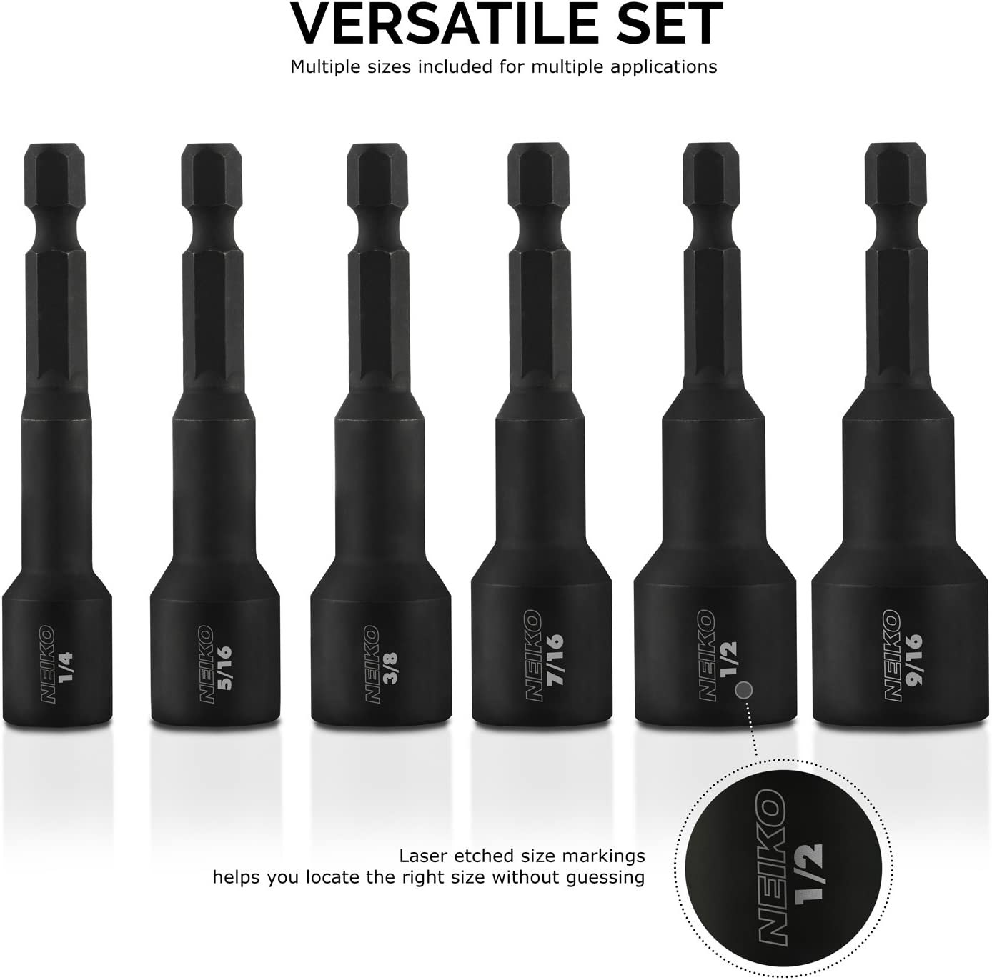 Magnetic Nut Driver Set Impact Nut Driver Set, SAE, 1/4” to 9/16” (6-Piece)