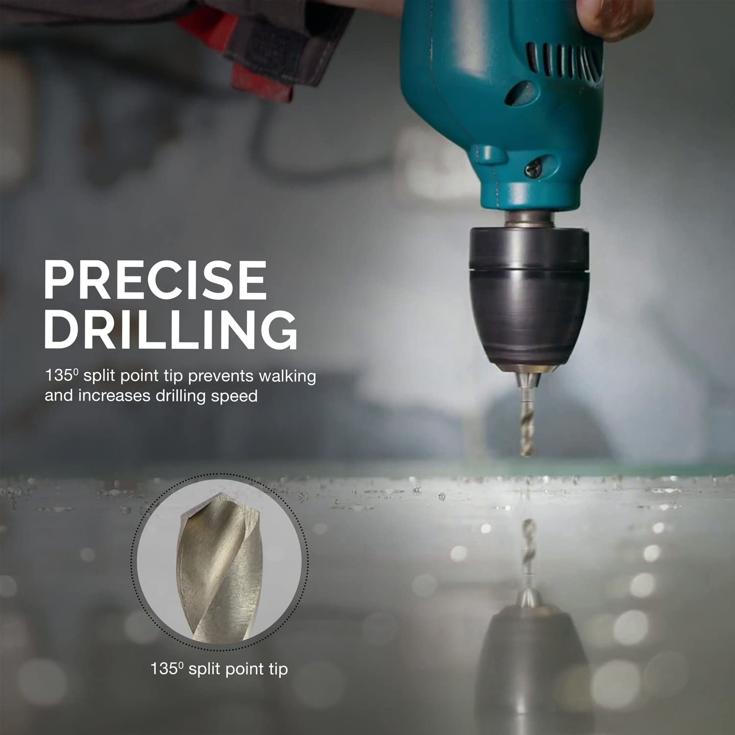 Stubby Drill Bit Set for Metal 1/4" Quick Change Hex Shank (5-Piece)